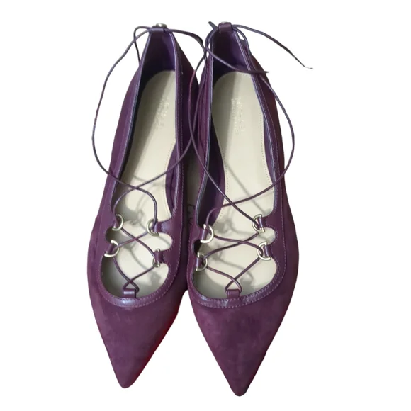 Michael Kors Lace Up Tabby Flats in Burgundy Suede Dark red size 8 - Picture 3 of 15